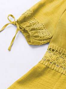Vestido de verano de unicolor con ribete de encaje para mujer - Amarillo 2 - Ver 5