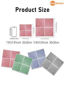 SUPSTICKER 12pcs Multi-Color Solid Faux Brick Texture Morandian Watercolor Minimalist Ins Style Crystal Self-Adhesive Wall Stickers, Premium Thick PVC Material, Easy Installation Peel And Stick, Freely Combinable, Waterproof, Oil-Proof, Dirt-Resistant, Easy To Clean And Remove, Suitable For Kitchen, Bathroom, Children's Room, Rental Home Decor Renovation, 7.87*7.87inch/11.81*11.81inch - Multicolor - View 3