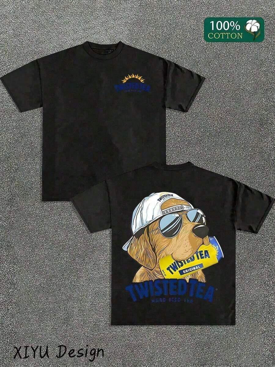 A High-Quality Casual T-Shirt With A Twisted Tea Print, A Must-Have Summer Fashion Item (Cotton T-Shirt). This Crew Neck, Short-Sleeved Cotton T-Shirt Is Casual, Loose-Fitting, And Versatile, Perfect For Outdoor Sports. - 黑色 - 查看 1
