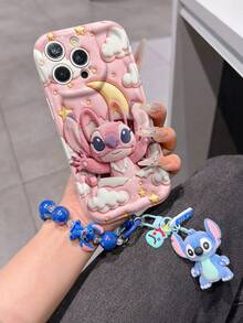 Disney Has Authorized, Phone Case - Chain Set, The Stitch Lilo & Stitch 3D Phone Case Plus A Silicone 3D Stitch Bracelet With Metallic Ring Removable Bracelet, Stitch And Angel Pattern, Compatible With Iphone17/16/15/14/13/12/11/XS/XR/X Plus Pro Max, A Stylish Cartoon Phone Case, The Perfect Gift Choice, Phone Protection, Durable Phone Cover, Great Gift For Friends And Family. - 白色 - 查看 1