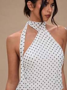 Vestido de tirantes mini con espalda descubierta y estampado de lunares elegante para mujer - Blanco - Ver 6