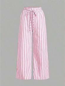Set de 3 pantalones rectos sueltos de cintura alta con cordón y bolsillos, de unicolor y versátiles, adecuados para primavera/verano - Multicolor 4 - Ver 10