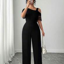 Elenzya Plus Size Women Casual Solid Color Minimalist Asymmetric Jumpsuit - Blanco - Ver 7
