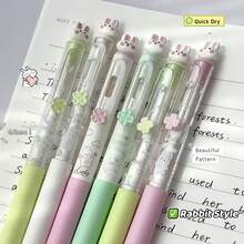 一套可爱粉色兔子造型圆珠笔，创意旋转笔筒，0.5mm黑色速干墨水，趣味减压旋转笔芯，硅胶笔套，0.5mm速干黑色笔芯，适合办公、返校、节日礼物。日记本、学校用品、办公用品，男女皆宜的可爱笔 - 套裝 - 查看 4