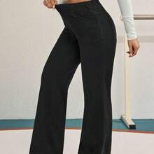 FlexDen Pantalones vaqueros de pierna ancha, estilo casual deportivo, con elástico para mujer - Azul lavado medio - Ver 8