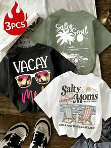 Choose 1 item from 3 colors Nuevas camisetas de verano versatile, suitable for streetwear, daily outings, camping, concerts, hip-hop, rock de moda para mujer con estampado de letras, holgadas y casuales, versátiles para uso diario y atuendos de vacaciones - Negro - Ver 7