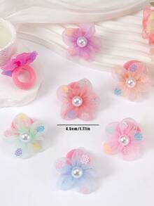 10pcs/Set Girls' Random Pearl Mesh Floral Scrunchies, Iridescent Snowflake Sequin 3D Textured Soft Elastic Hair Ties, Cute Hair Accessories For Daily Use - Multicolor - View 5