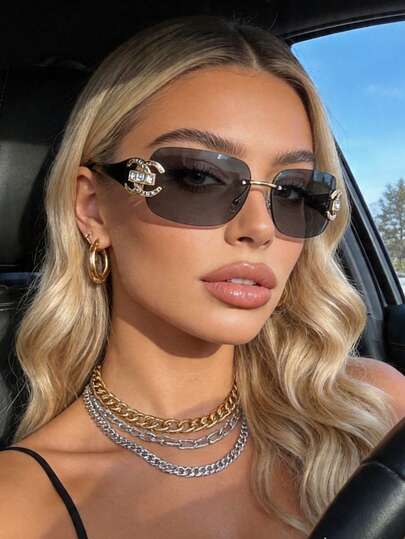 1pc Frameless Y2K Style Fashion Fashion Glasses For Women, Luxury Modern Retro Design Unique Glasses, Summer Beach Accessory, Street Style Eyewear