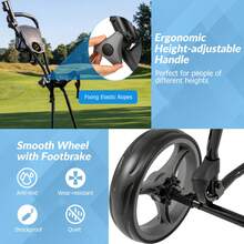 GOFLAME Folding Golf Pull Trolley 3-Wheel Golf Push Cart With Scoreboard Storage Net Umbrella & Cup Holder - Grey - View 4
