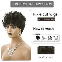 6 Inch Brazilian Remy Human Hair Wig - Natural Curly Pixie Cut With Finger Wave Texture 180% Density Human Hair Perfect For Daily Wear & Party & Holiday, 6 Inch Instant Hairstyle With Volume - Natural Black - View 6