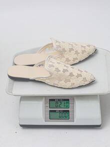 女款夏季時尚尖頭平底網布包頭半拖鞋，白色鏤空刺繡法式優雅風，透氣網布鬆弛式一腳蹬舒適女鞋，適合日常穿著、購物、搭配裙裝，軟底包頭穆勒拖鞋，平底拖鞋，半拖鞋，齋月，開齋節 - 白色 - 查看 10