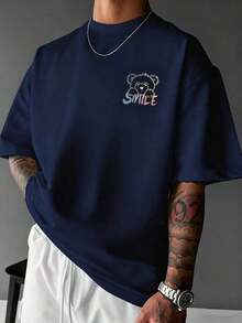 Camiseta de Manga Corta para Hombre Zrgoth, Casual, Versátil, con Estampado Simple - Azul Marino - Ver 2