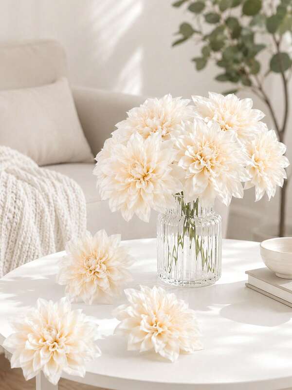 20 Pcs Off-White Artificial Dahlia, Fake Flowers, Fake Plants, 4.7" Artificial Flower Head For Home Room Spring Wedding Decor, Outdoor Garden Restaurant Centerpieces, Parties, Gifts, Bridal Wrist Corsage Bouquets, Valentine's Day Mother's Day Decor, Wedding Decor, DIY Garland Flower Ball Flower Wall Arch Background Decor Accessories, Front Door Yard Decor, Gifts For Girls Women Men Mothers Fathers