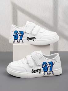 1 Paar erschwingliche & modische Casual Sportschuhe für Kinder, strapazierfähige Basketball Sneaker geeignet für den täglichen Gebrauch und Outdoor-Aktivitäten, Weihnachtsgeschenk, Outdoor-Spielschuhe, lustig gestaltete Schuhe, cartoon-bedruckte Schuhe, atmungsaktive Stoffschuhe, flexible Sohle, Kinder Sportschuhe, Feriengeschenk, 2D flach - Weiss - Übersicht 11