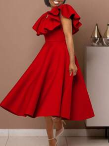 Elegant Summer Dress With Ruffles And A Full Skirt - Red - View 2