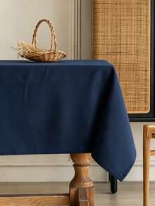 1pc Solid Color Rectangular Polyester Plain Tablecloth, Suitable For Kitchen, Dining Room, Coffee Table, Dining Table, Wedding, Gathering, Birthday Party Decor - Navy Blue - View 15