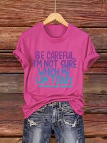 Funny Women's T-Shirt "I'm Not Knowing Who I Am Today" - Pink Crew Neck Letter T-Shirt - Lightweight Casual Everyday T-Shirt For Women - Humorous Gift For Women, Comfortable Fit T-Shirt - 黑色 - 查看 6
