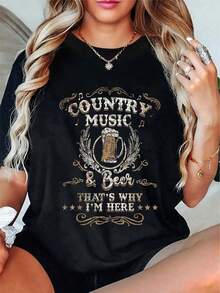 Camiseta 100% Algodón Vintage con Estampado de Música Country y Cerveza 'That's Why I'm Here Legends' - Estilo Urbano Vintage Unisex, de Algodón, Manga Corta, Cuello Redondo - Negro - Ver 1