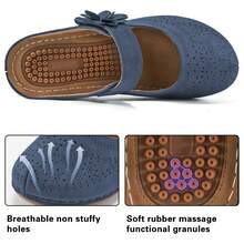 Ecetana Women's Hollow Out Flower Mule Sandals, Summer Breathable Closed Toe Slide Shoes,Women's Summer Blue Sandals: Arch Support Sport Slides With Platform Wedge Heel & Hook And Loop Ankle Strap | Orthopedic Comfort Sandals For Walking, Travel, Beach & Casual Wear | Breathable Open-Toe Design With Thick Cushioned Sole. - 藍色 - 查看 3