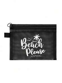 多色時尚網格海灘包，印有「Beach」文字的化妝包，海灘主題。大容量透明化妝包，尼龍拉鍊化妝包，輕巧，可存放防曬霜、零食、比基尼和海灘必需品。春/夏儲物，耐用，非常適合游泳、海灘、潛水和夏季假期，學生返校，輕巧防曬儲物包，適合朋友、母親節、返校季節 - 彩色 - 查看 15