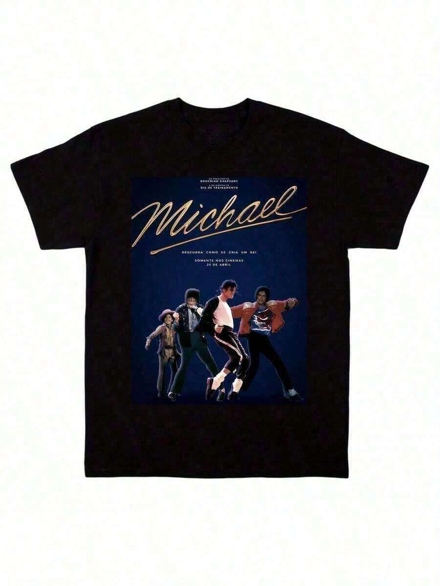 1pc King Of Pop T-Shirt, Classic Glove, 100% Cotton, Vintage 90s Graphic Tee, Unisex Urban Y2K Style For Men And Women, Ideal Gift For King Of Pop Fans - 黑色 - 查看 1