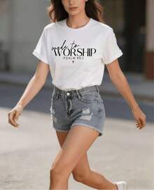 Playera de mujer 100% algodón manga corta cuello redondo diseño de texto elegante para verano - Blanco - Ver 6