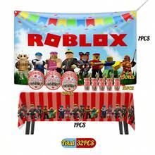 ROBLOX 32件套生日派对礼品套装，户外派对用品，礼品纸盒，游戏主题包装袋，生日派对礼品袋，婚礼装饰 - Roblo 背景布 桌巾 杯盤 吸管 - 查看 8