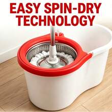 Spin Mop And Bucket With Wringer, Hands-Free Wringing 360° Swivel Head, Self-Standing Bucket With 3 Refills And Long Handle For Hardwood Floor Tile Laminate Cleaning - 白色 6 刷頭 + 地板刷 - 查看 1
