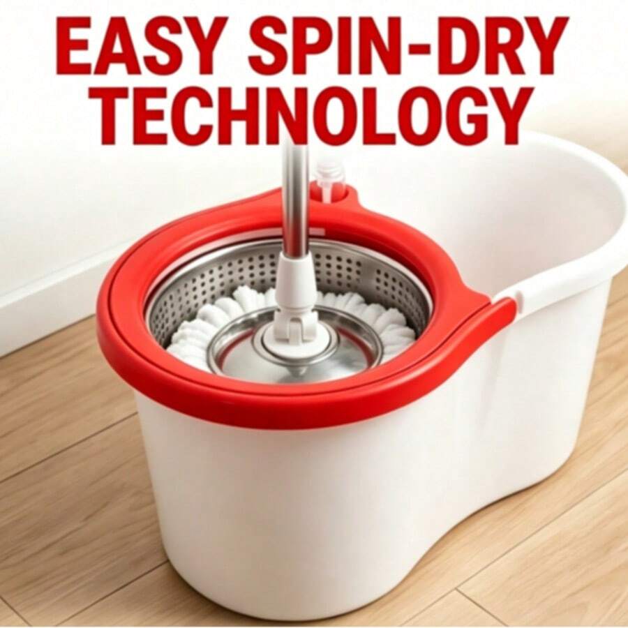 Spin Mop And Bucket With Wringer, Hands-Free Wringing 360° Swivel Head, Self-Standing Bucket With 3 Refills And Long Handle For Hardwood Floor Tile Laminate Cleaning - 白色 6 刷頭 + 地板刷 - 查看 1