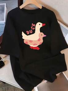 Camiseta de algodón puro para mujer, de manga corta, diseño único con estampados, camisa casual minimalista, nuevo estilo de verano, corte holgado, top adelgazante para estudiantes, camiseta vintage de estilo callejero unisex de algodón holgado con cuello redondo y manga corta para mujer. blusas.blusas casuales para dama. - Negro - Ver 1