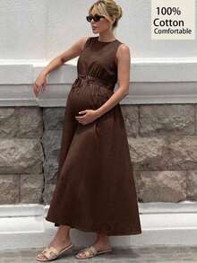 MaterniWear Conjuntos de verano Ropa de maternidad para el trabajo Ropa de maternidad para el trabajo Vestidos de maternidad para el trabajo.Vestido casual de maternidad de verano para vacaciones, viajes diarios - Café integral - Ver 10