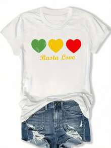 Plus Size - Plus Size - Loose-Fitting Short-Sleeved T-Shirt With Lettering And Hearts, Perfect For Casual Wear In Spring And Summer, Available In Plus Sizes For Women. - 白色 - 查看 6