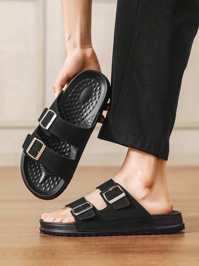 Men's High-End Fashion Commuter Black Sandals, Student EVA Soft-Sole Comfortable Slippers, Plus Size Summer Beach Flip Flops