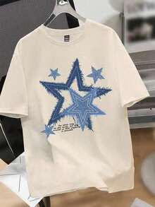 Playera estampada moderna con diseño de estrellas, juvenil y casual multicolor - Blanco - Ver 6