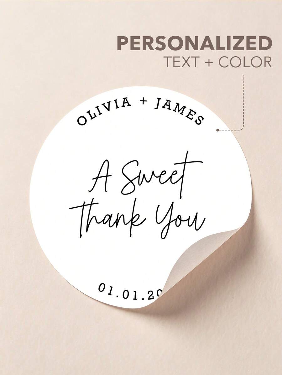 1.57Inch 100PCS Custom Wedding Stickers Personalized A Sweet Thank You Labels Wedding Favor Round Stickers Handmade Stickers For Business Wedding Stationery Name Stickers Forever Love Minimalist Wedding Envelope Seals, Personalized Gift - Multicolor - View 1
