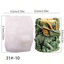 1个3D恐龙雕刻蜡烛硅胶模具，逼真的霸王龙、三角龙、翼龙浮雕设计，DIY手工蜡烛或树脂工艺品，家居装饰礼品，儿童房装饰，可重复使用的柔性模具 - 白色 - 查看 9