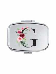 Square Pill Box With Pink Flower And Black Letter Pattern, Portable Medication Storage Compartment, Compact Jewelry And Pill Case, Portable Design, Creative Gift Suitable For Travel, Outdoor Activities, Giving To Family, Friends And Students, Easy To Open For Tablets, Perfect For Holiday Decoration Or Storing Small Items, Durable And Portable - Silver - View 13
