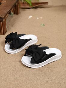 Kids' Black Bow Platform Slide Sandals, Non-Slip Thick Sole & Cute Bow, Perfect For Beach, Pool & Summer Outings - Black - View 1
