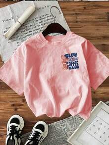 [Double-Sided Print] Women's Fashion Spring-Summer T-Shirt, Hand-Painted Style, Coffee Cup Print, SLOW MORNING COFFEE CLUB SERVED DAILY, Round Neck, Short Sleeve, 100% Cotton Women's T-Shirt [Chu K], Summer T-Shirts - 風格 - 查看 2