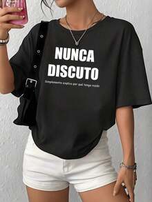 short sleevesLa frase del estampado expresa confianza y humor con el mensaje Nunca discuto simplemente explico por qué tengo razón" transmitiendo  y elegancia moderna camiseta de mujer 100% algodón casual cómoda para uso diarioLeisure - Negro - Ver 7