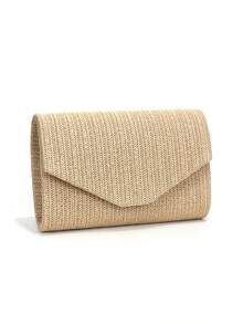 Sac de plage en métal en forme de V avec chaîne et paillettes, sac de soirée pour femmes, sac à main de fête de mariage décontracté, portefeuille de banquet - Nude - Voir 5