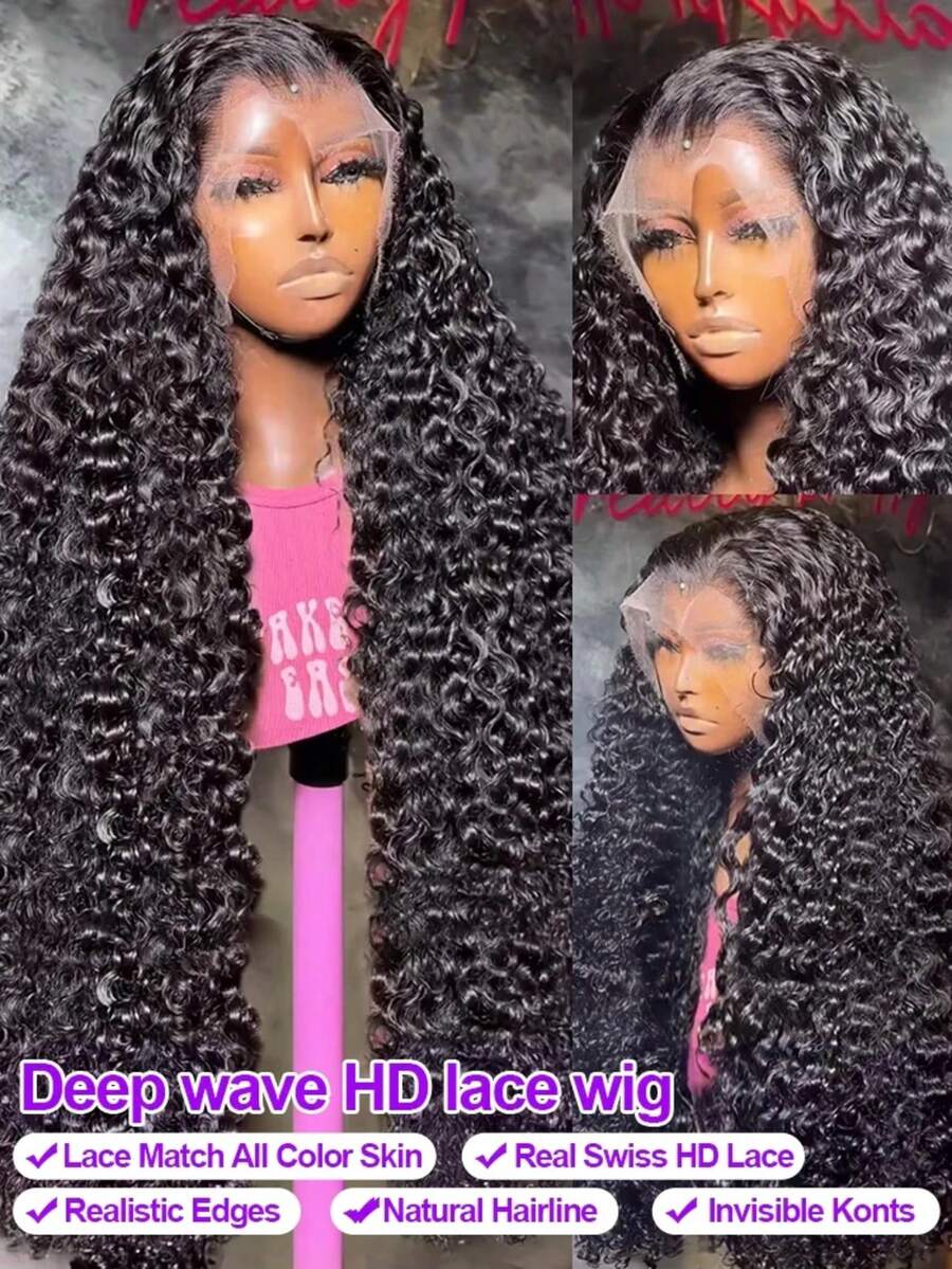 ownvmor Human Hair Wigs Water Wave 5x5 Lace Bye Bye Knots Glueless Wigs Human Hair Pre Plucked Pre Cut With Baby Hair Put On And Go Wigs 20 Inches - Natural Black - 查看 1