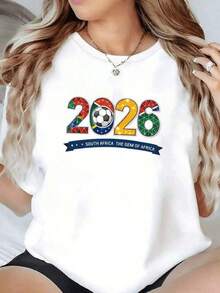 100% Cotton Número 2026 con balón de fútbol y colores vibrantes que celebran la pasión deportiva y el orgullo de Sudáfrica camiseta para mujer 100% algodón casual cómoda y moderna - Negro - Ver 6