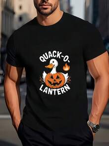 Camiseta de manga corta con estampado divertido de linterna de pato y calabaza de Halloween para hombre, top casual versátil de cuello redondo, camiseta divertida de pato y calabaza con linterna Quack-O-Lantern para hombre, atuendo de Halloween para hombre, top casual de manga corta, camiseta retro americana de Halloween con estampado de pato y calabaza para hombre, versátil para ir al trabajo, cuello redondo, manga corta, blusas para mujer, blusas, blusas casuales para mujer, tops casuales para mujer, tops de mujer, tops, unisex. - Negro - Ver 6