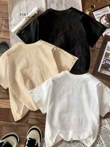 Conjunto de 1 pieza: Camiseta con estampado de cerezas - tejido de punto de algodón puro, cuello redondo, cómoda para todas las estaciones, diseño de fuente inspirado. - Blanco - Ver 2