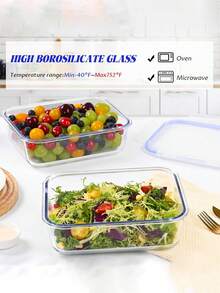 8 Piece Glass Food Storage Container With Leak-Proof Lid-Seal Meal Preparation And Bento Box, Refrigerator Replacement Storage Box For Microwave, Oven, Vegetables And Salads, Multi-Purpose Kitchenware | Multi-Size Container | Lock Lid - Multicolor - View 6