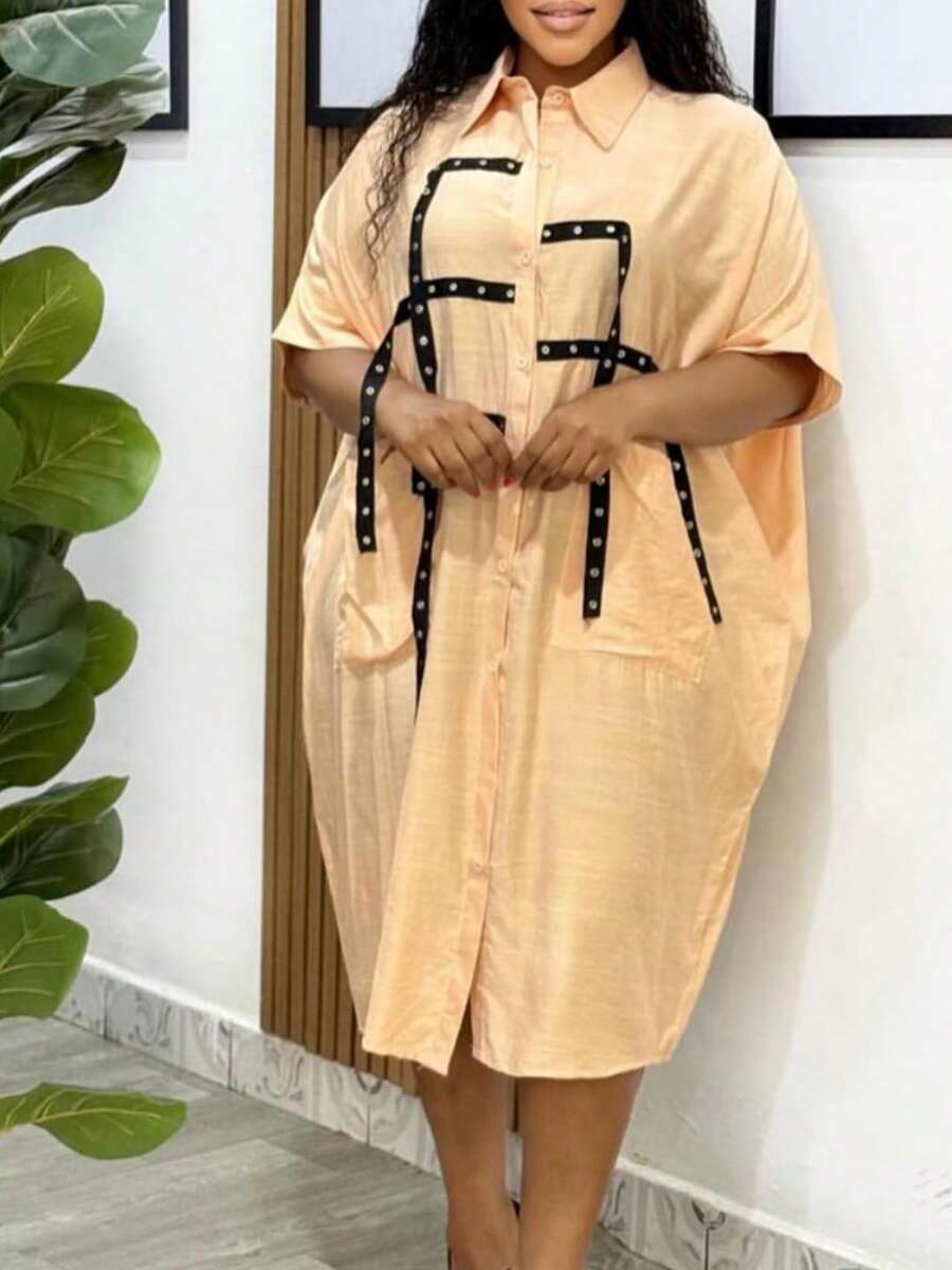 Vestido camisero midi holgado 2026 con solapa y manga corta