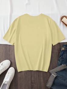 Fashionable Printed T-Shirt With A Round Neck, Short Sleeves, Plus Size Women's Clothing - Unisex Loose Cotton T-Shirt With Short Sleeves And A Round Neck, Urban Vintage Style, Blouses For Women. Casual Blouses For Ladies. - 杏色 - 查看 2