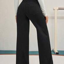 FlexDen Pantalones vaqueros de pierna ancha, estilo casual deportivo, con elástico para mujer - Azul lavado medio - Ver 3