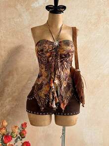 Camiseta asimétrica con decoración de conchas marinas, adecuada para vacaciones en la playa, verano - Multicolor 2 - Ver 8